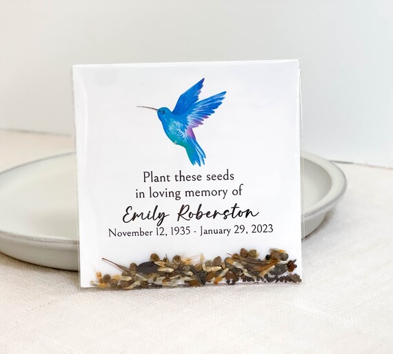 Memorial Seed Cards, Celebration of Life, In Loving Memory, Sympathy Card, Funeral Favor, Personalized, Hummingbrd Seeds, Bereavement 7373