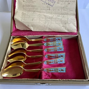 Vintage Silver Enamel Spoon Russian Cup Bowl Eggs Salt Cellar Vintage Eggs Kovsh