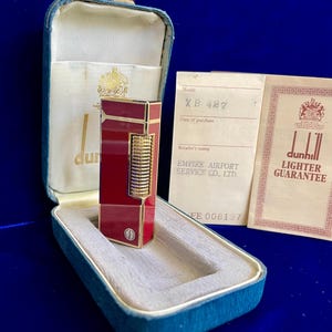 Vintage Rollagas Red Lacquer Dunhill Lighter Mint Condition Works 1 Year Warranty