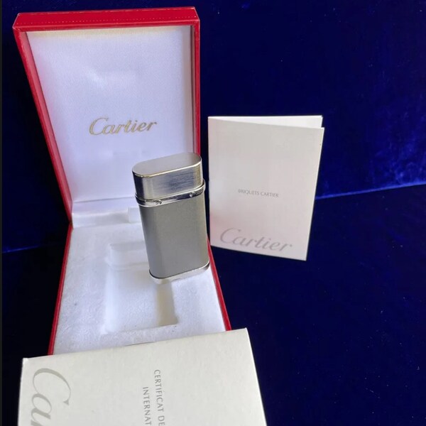 Vintage Cartier Godron aansteker Palladium Grey Composite Box Certificaat 99,9%-Nieuwe staat Werkt 1 jaar garantie