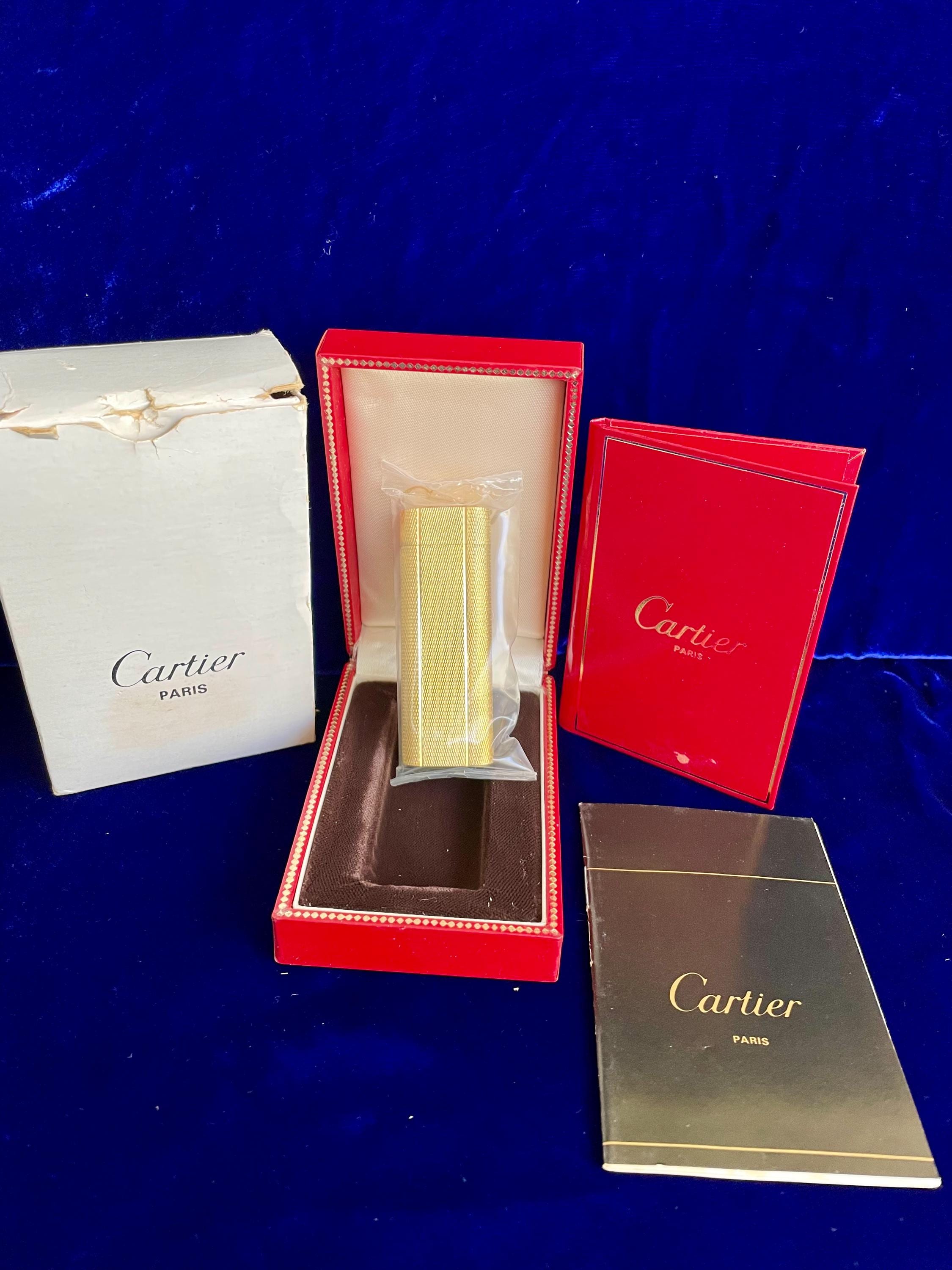 Oval Gold Vintage Cartier Lighter New Sealed Old Stock Full Set