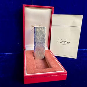 Vintage Silver Brushed Oval Cartier Lighter Super Mint Condition Works 1 Year Warranty