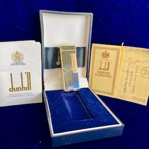 Vintage Black Lacquer Gold Rollagas Dunhill Lighter New Sealed Old Stock Condition Full Set