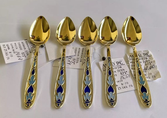 ヴィンテージスプーン ロシア製 925スターリングシルバー 金箔エナメル 