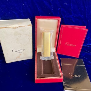 Rare Gold Oval Cartier Lighter Vintage New Sealed Old Stock Condition Full Set