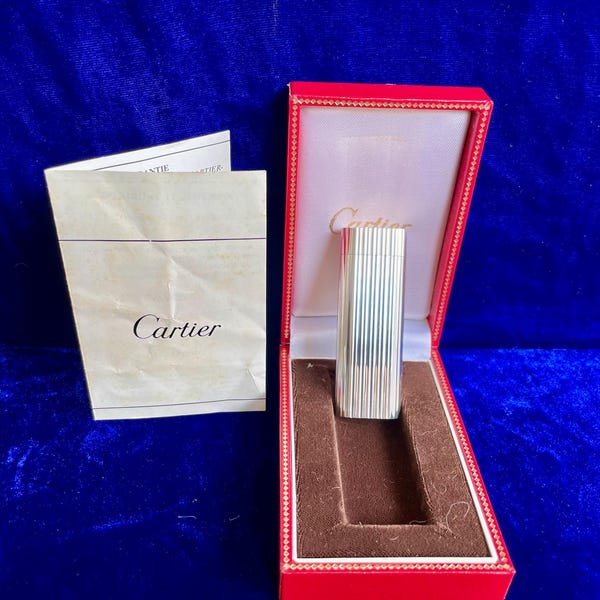 Vintage Silver Vertikale Linie Cartier Feuerzeug 99,9% Neuer Zustand Funktioniert 1 Jahr Garantie