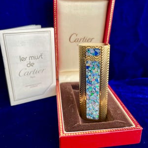 Vintage Gold Mosaik Natural Opal Cartier Feuerzeug Mint Zustand Funktioniert 1 Jahr Garantie