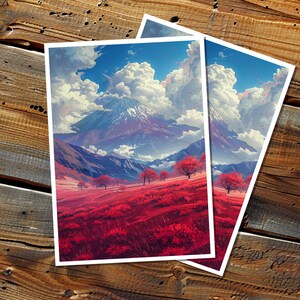 Art de manches de style anime de montagne, impression numérique personnalisée manches Art, taille Standard ou japonaise, téléchargement numérique de haute qualité