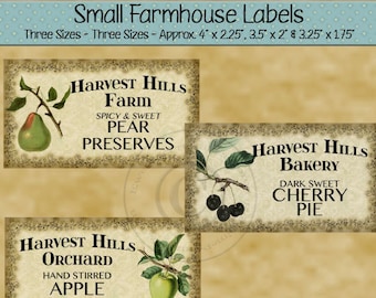 Pear Preserves, Cherry Pie and Apple Butter Primitive Rustic Style Farmhouse Label Printables - Harvest Hills Labels - PDF and/or JPG File