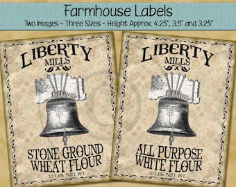 Liberty Bell Printable Farmhouse Labels - Liberty Mills Flour - Digital PDF or JPG File