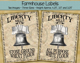 Liberty Bell Printable Farmhouse Labels - Liberty Mills Flour - Digital PDF or JPG File