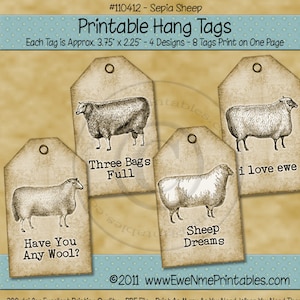 Printable Tags - Sheep - Farm - Sheet Tags in JPG and PDF