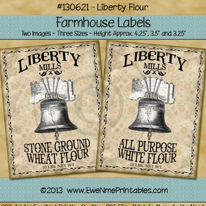 Etiquetas de fazenda para impressão Liberty Bell - Farinha Liberty Mills - Arquivo digital PDF ou JPG