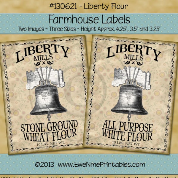 Liberty Bell Printable Farmhouse Labels - Liberty Mills Flour - Digital PDF or JPG File