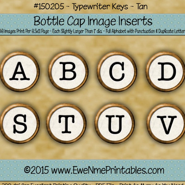 White Typewriter Keys Bottle Cap Images Printable - Vintage Typewriter Keys Image - Typewriter Alphabet Graphics - PDF and/or JPG File