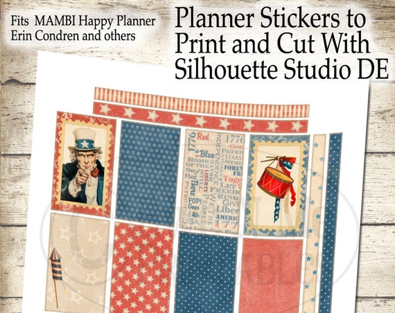 Happy Planner Printable Stickers - July 4th Planner Sticker - Happy Planner Weekly Kit - Printable Planner - Print Cut Silhouette Studio DE