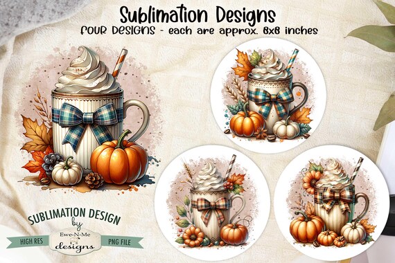 Fall Mugs Pumpkin Designs - Fall Pumpkin Mugs - Autumn Sublimation Designs - Four PNG Designs for Fall