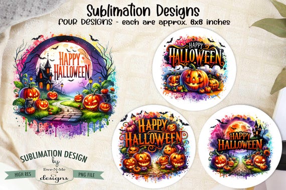 Happy Halloween Sublimation Designs - Cute Halloween Designs - Halloween Pumpkin Designs - Four PNG Designs for the Halloween Lover