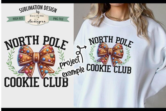 North Pole Cookie Club Sublimation Design | Gingerbread Coquette Bow png file |  Gingerbread Christmas Sublimation or Printable png