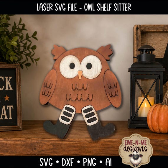 Laser SVG File - Owl Halloween Shelf Sitter - Layered Owl Shelf Sitter - Fall Decor SVG