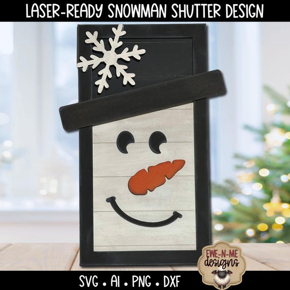 Snowman Shutter Design, Laser Cut File for Christmas Winter Decor, svg dxf png ai, Snowman Sign, Winter Snowman Shelf Sitter
