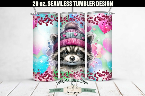 20 oz Seamless Valentine Raccoon Sublimation Tumbler Design | Raccoon Valentine Design for 20 oz Tumbler | Valentine Raccoon Tumbler Design