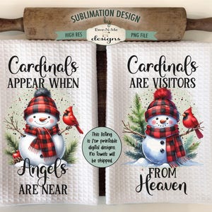 Schneemann Kardinal Handtuch Sublimationsdesigns - Red Buffalo karierter Schneemann mit Kardinal Sublimationsdesigns - Küchentuch Sublimation PNG