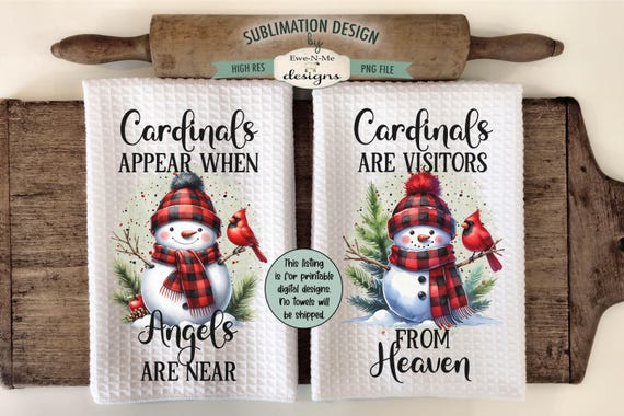 Snowman Cardinal Towel Sublimation Designs - Red Buffalo Plaid Snowman with Cardinal Sublimation Designs - Kitchen Towel Sublimation PNG