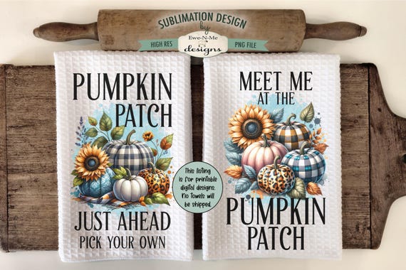 Plaid Pumpkin Patch Kitchen Towel Sublimation Designs -  Plaid Pumpkins and Sunflowers -  Sublimation Designs - Fall Kitchen Designs