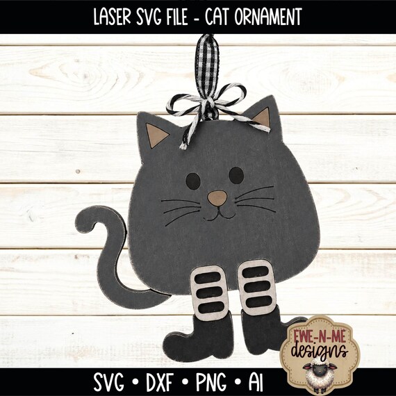 Black Cat Ornament SVG - Laser SVG File - Halloween Cat with Boots - Layered Wood Ornament - Cute Halloween Decor - Laser Cut File