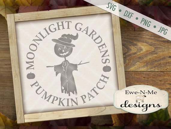 Scarecrow SVG Cut File - Halloween Fall SVG - Moonlight Garden Pumpkin Patch  - Digital svg, dxf, png and jpg files