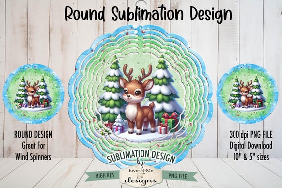 Christmas Reindeer Wind Spinner Sublimation Design | Round Christmas Reindeer Sublimation Design | Christmas Sublimation Design