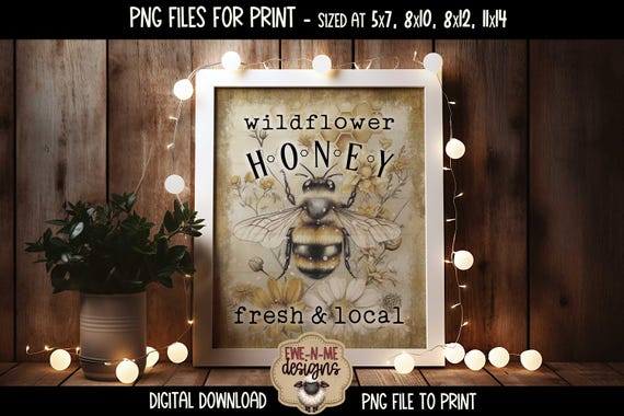 Wildflower Honey Sublimation Design | Vintage Honey Printable  | Vintage Rustic Honey Bee Printable PNG Design