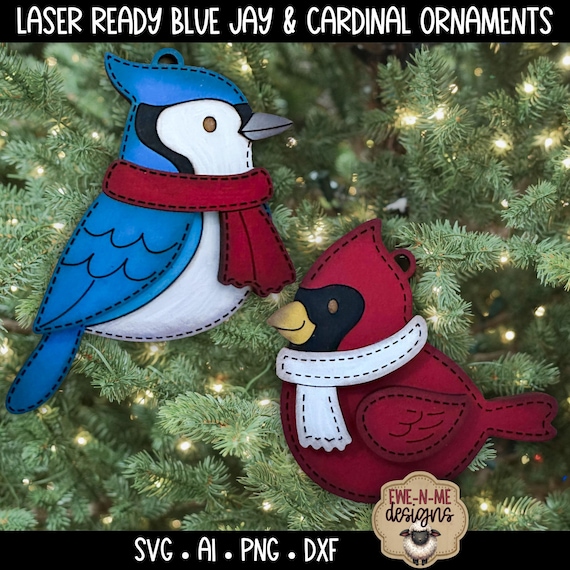 Cardinal and Blue Jay Ornament SVG, Laser Cut Christmas Decoration, Holiday Tree Decor, Rustic Winter SVG, Xmas Ornaments, Digital Download