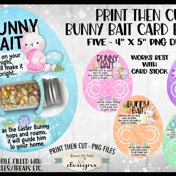 Bunny Bait Print Then Cut Bundle of Egg Shaped Card PNG | Five Colors of Egg Shaped Bunny Bait Print and Cut Cards in PNG format