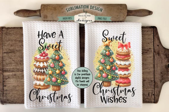 Sweet Christmas Kitchen Towels - Stacked Cookies and Christmas Tree - Christmas Cookies and Tree Towel  Designs PNG
