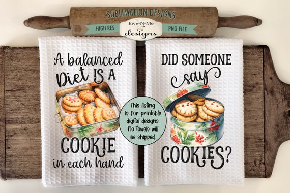 Funny Christmas Cookies Kitchen Towel Sublimation Design -  Kitchen Towel Holiday Cookies Sublimation Designs - Christmas Kitchen Designs