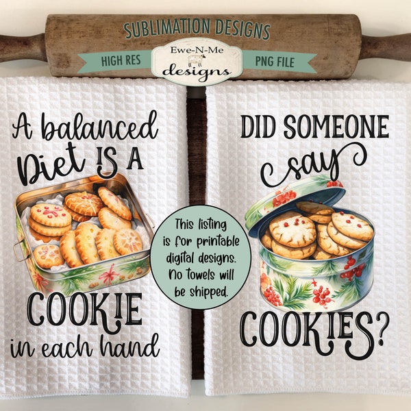 Funny Christmas Cookies Kitchen Towel Sublimation Design -  Kitchen Towel Holiday Cookies Sublimation Designs - Christmas Kitchen Designs