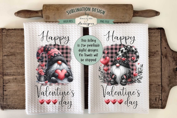 Black Valentine Gnome Sublimation Design -  Happy Valentine's Day - Valentine Gnomes Towel Designs