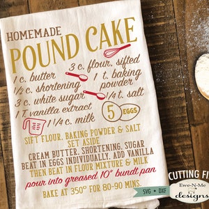 Pound Cake Recipe SVG  - cake recipe svg - kitchen svg - Recipe svg - Commercial Use svg, dxf, png and jpg files