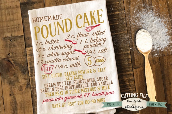 Pound Cake Recipe SVG  - cake recipe svg - kitchen svg - Recipe svg - Commercial Use svg, dxf, png and jpg files