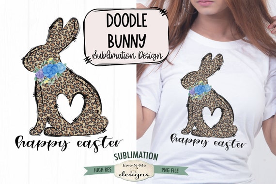 Leopard Print Easter Bunny Sublimation Design -  Doodle Art Easter Bunny Design - Animal Print Easter Bunny PNG