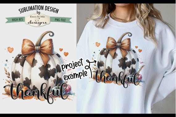 Thankful Cow Print Pumpkin Sublimation Design | Thankful Pumpkin png file |  Cow Print Thanksgiving Sublimation Printable