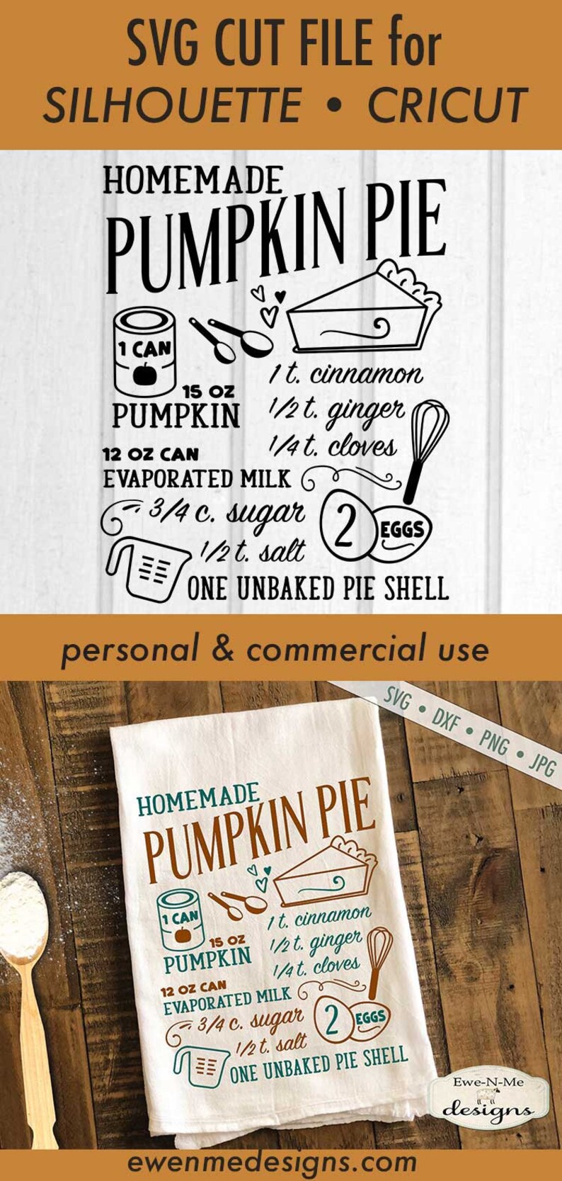 Pumpkin Pie SVG - pie recipe svg - Fall svg - Pumpkin svg - Autumn SVG - Kitchen svg - Commercial Use svg, dxf, png and jpg files image 4