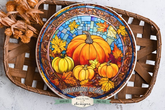 Stained Glass Pumpkins | Fall Round Sublimation Design | Autumn Stained Glass Round Sublimation Design