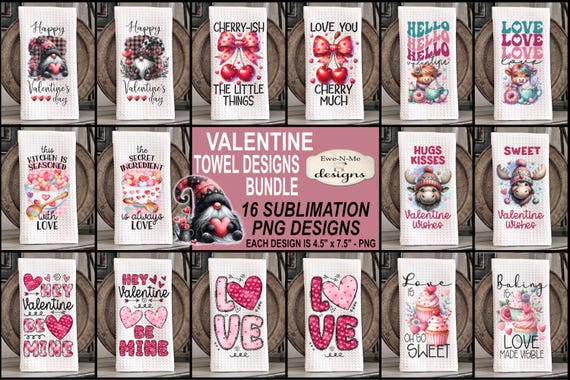 Valentine Kitchen Towel Sublimation Bundle - 16 Valentine Kitchen Towel Sublimation Designs - Valentine Kitchen Towel Design Bundle