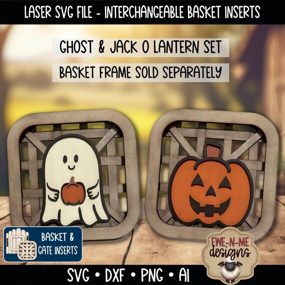 Interchangeable Tobacco Basket Inserts SVG - Halloween Ghost Jack O Lantern Set - Fall Decor - Laser Cut File - Fits Basket Frame - SVG File