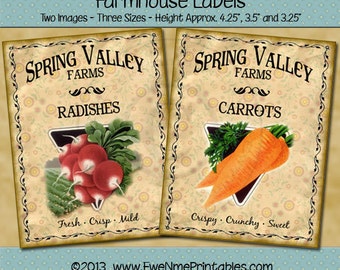 Spring Valley Radish and Carrot Seed Farmhouse Label Printables - Seed Pack Labels - Garden Labels - Primitive Rustic - PDF or JPG File