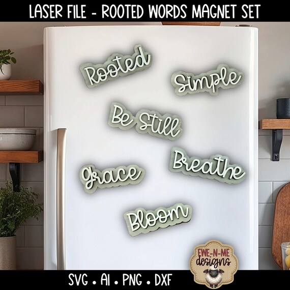 Layered Word Magnet SVG Bundle - Script Affirmation Laser Files - Fridge Decor Mini Sign Set - Digital Download