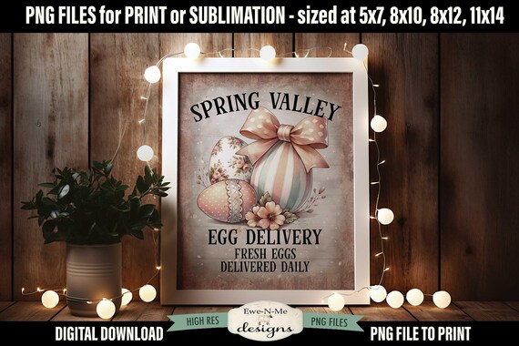 Spring Valley Egg Delivery Sublimation Design | Vintage Easter Egg Printable  | Old Fashioned Coquette Bow Easter Egg Printable PNG